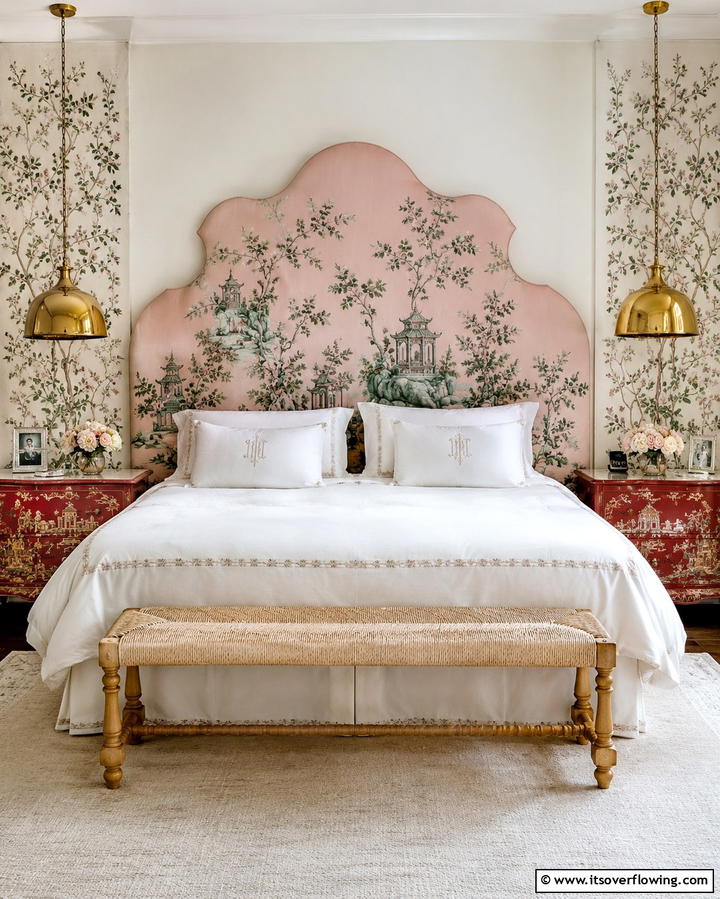 Chinoiserie Inspired Upholstered Headboards - 25 Chinoiserie Bedroom Ideas for an Exotic Touch