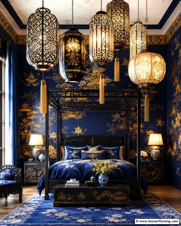 Chinoiserie Lanterns as Statement Lighting - 25 Chinoiserie Bedroom Ideas for an Exotic Touch