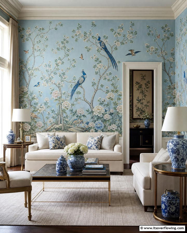 Chinoiserie Wallpaper as a Statement Piece - 20 Chinoiserie Living Room Ideas for Timeless Style