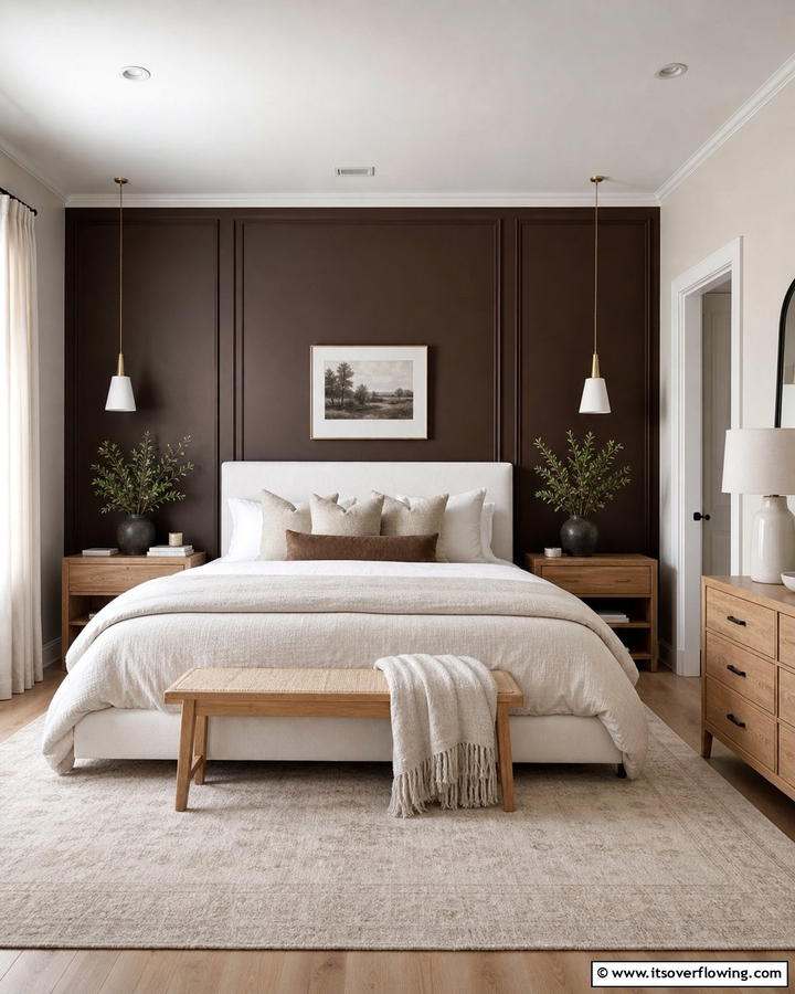 Chocolate Brown Accent Wall - 25 Brown Bedroom Ideas for a Warm and Cozy Atmosphere