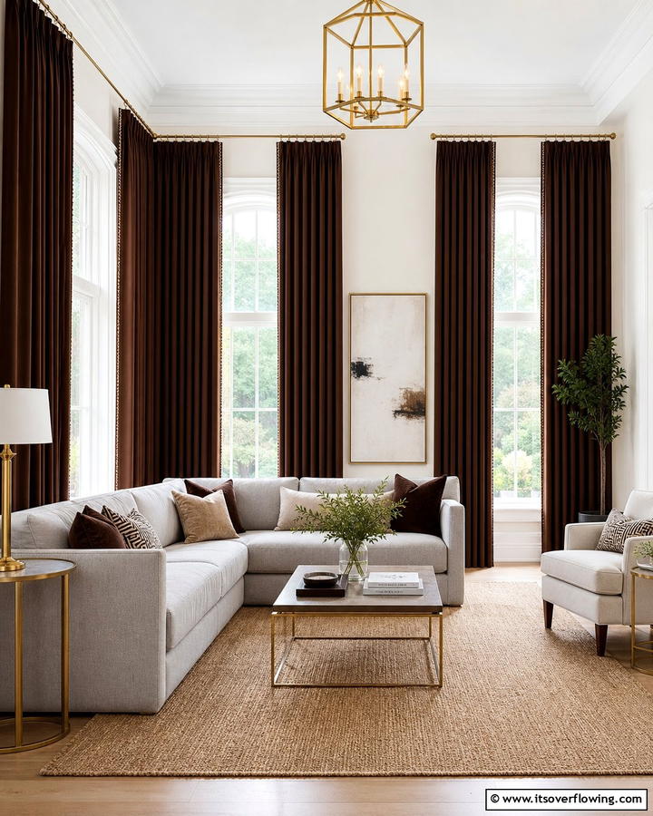 Chocolate Brown Curtains for Dramatic Flair - 25 Brown Living Room Ideas for Warm and Cozy Vibes