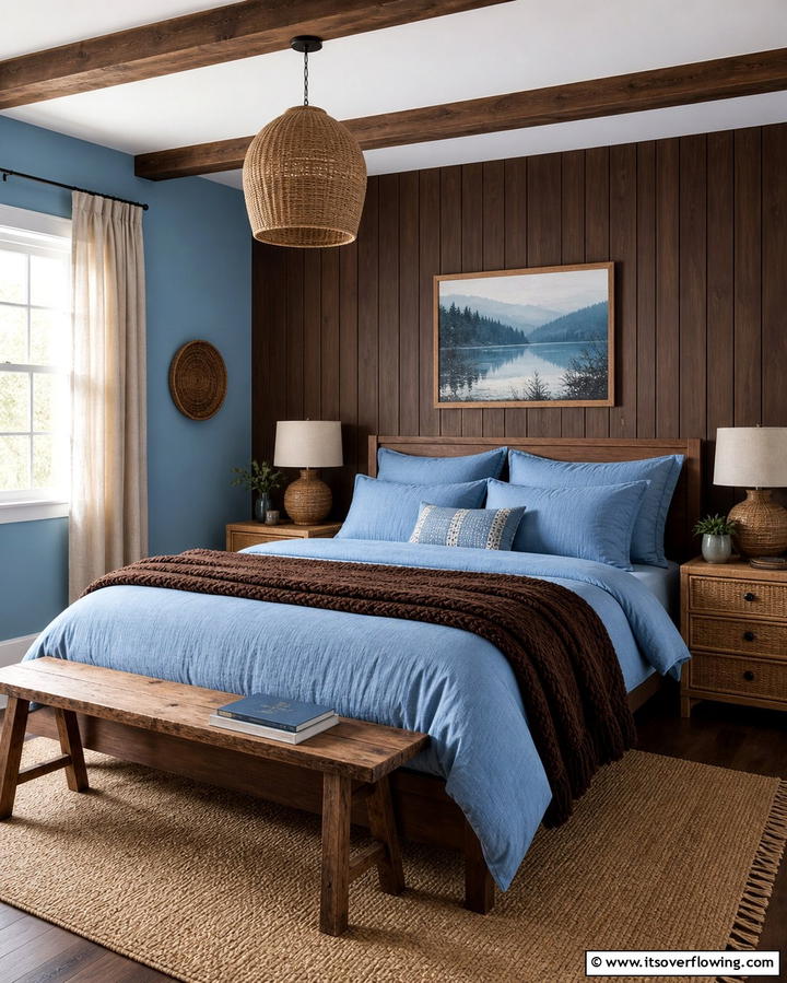 Chocolate Brown and Sky Blue for Cozy Contrast - 25 Bedroom Painting Ideas With Two Colors for Impact