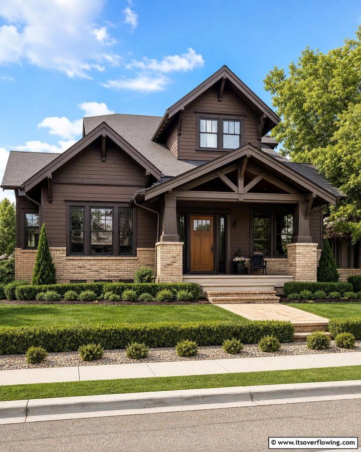 Chocolate Brown with Beige Brick - 20 Chocolate Brown House Exterior Design Ideas