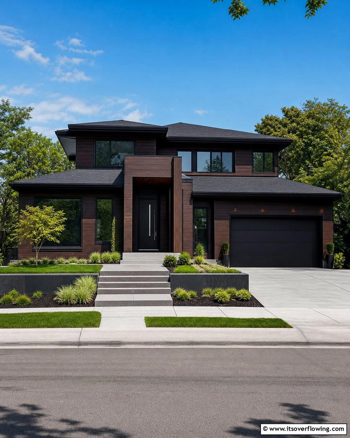 Chocolate Brown with Black Roof - 20 Chocolate Brown House Exterior Design Ideas