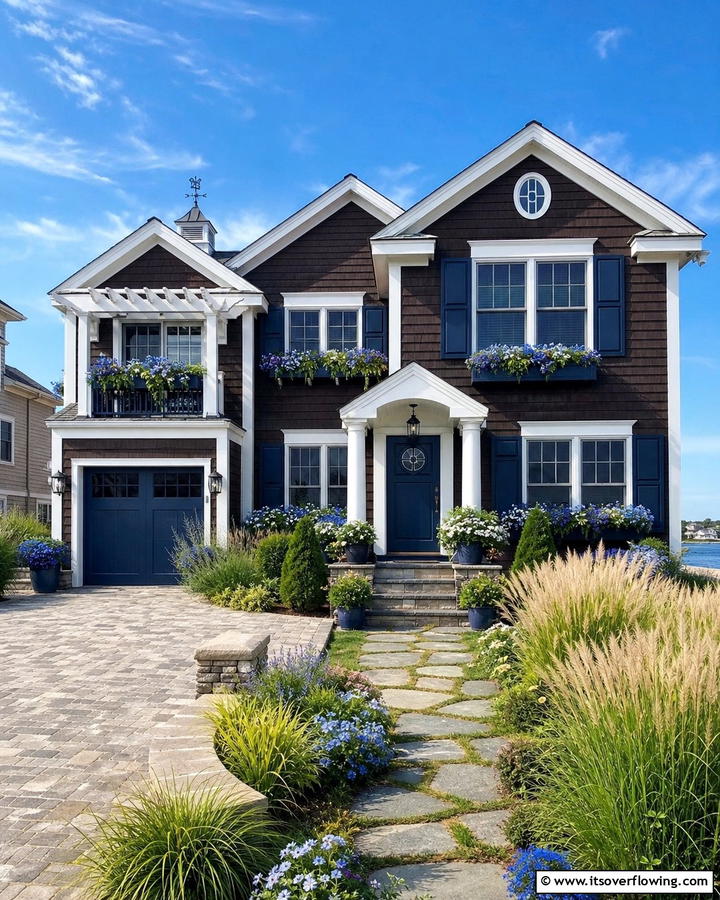 Chocolate Brown with Blue Accents - 20 Chocolate Brown House Exterior Design Ideas