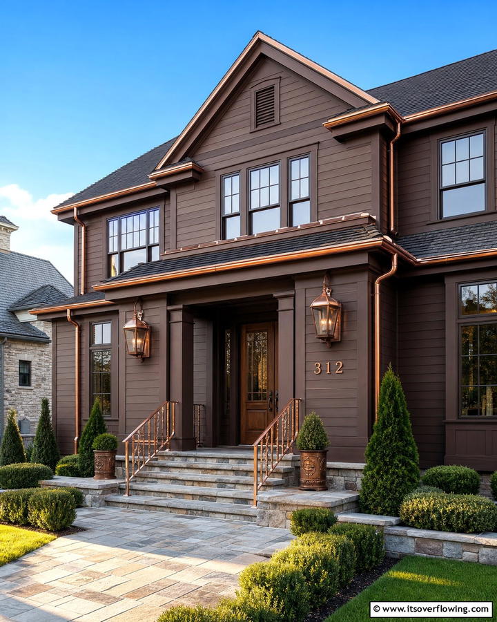 Chocolate Brown with Copper Accents - 20 Chocolate Brown House Exterior Design Ideas