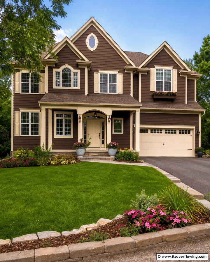 Chocolate Brown with Cream Accents - 20 Chocolate Brown House Exterior Design Ideas