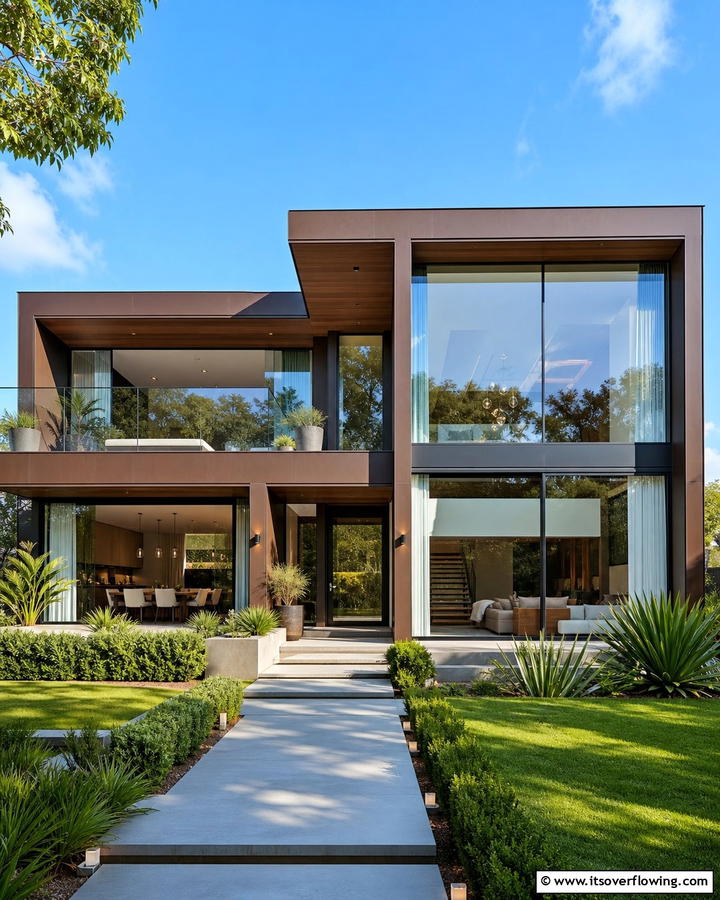 Chocolate Brown with Large Glass Windows - 20 Chocolate Brown House Exterior Design Ideas