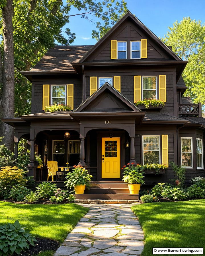 Chocolate Brown with Pops of Yellow - 20 Chocolate Brown House Exterior Design Ideas