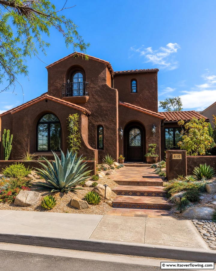 Chocolate Brown with Textured Stucco - 20 Chocolate Brown House Exterior Design Ideas