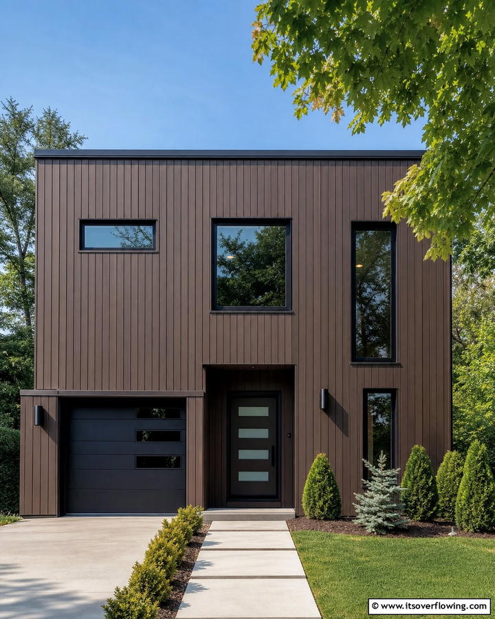 Chocolate Brown with Vertical Paneling - 20 Chocolate Brown House Exterior Design Ideas