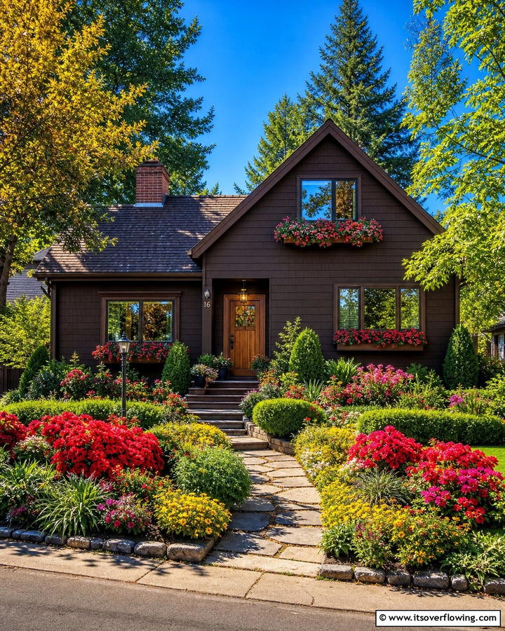 Chocolate Brown with Vibrant Landscaping - 20 Chocolate Brown House Exterior Design Ideas