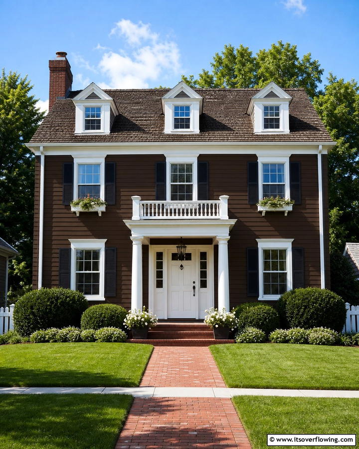 Chocolate Brown with White Trim for Contrast - 20 Chocolate Brown House Exterior Design Ideas