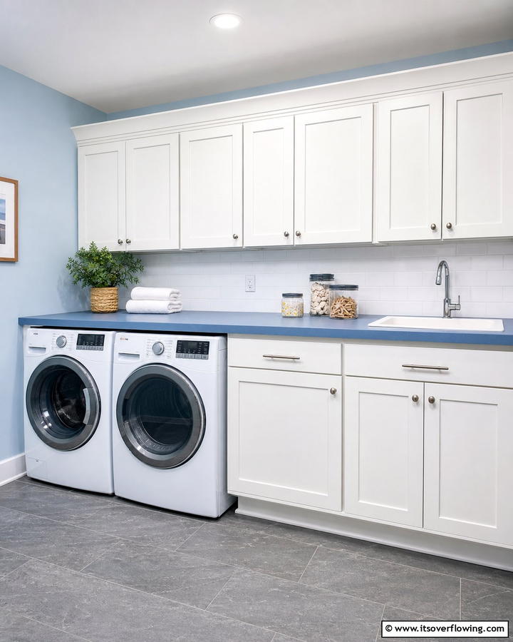 Choose Blue Laminate Countertops - 25 Blue Laundry Room Ideas for a Fresh and Clean Look