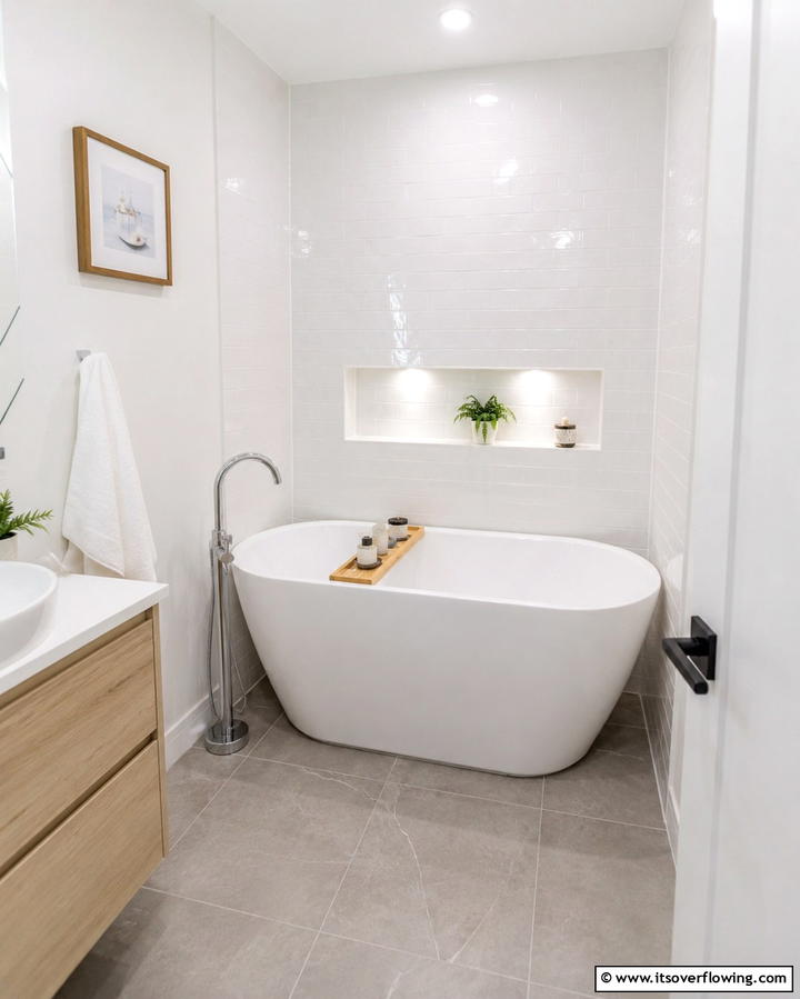 Choose Compact Bathtubs - 30 Small White Bathroom Ideas to Brighten Compact Spaces