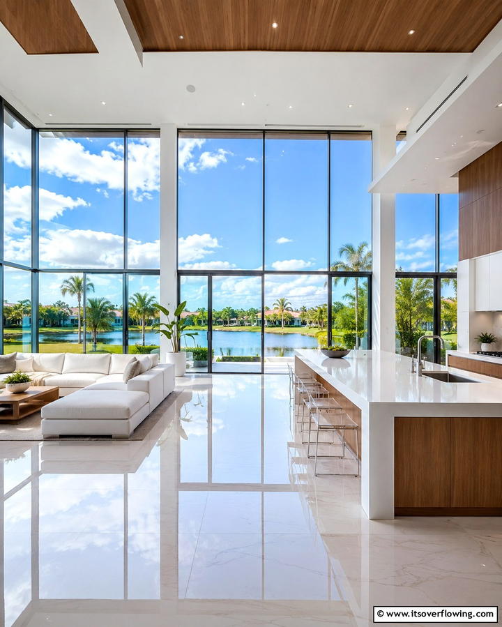 Choosing Floor to Ceiling Windows - 25 Open Kitchen Living Room Ideas for a Spacious Feel