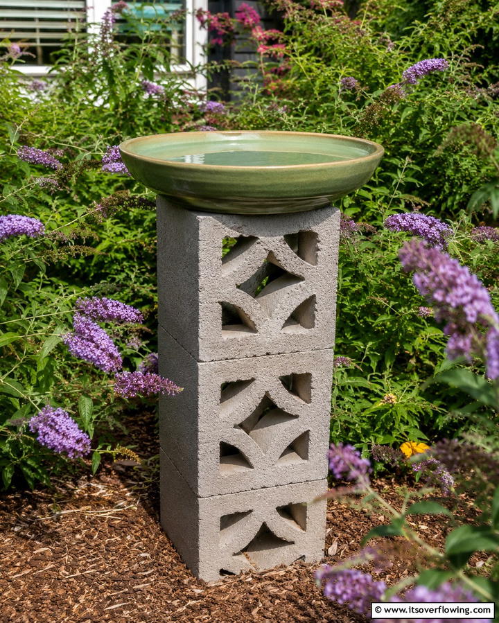 Cinder Block Bird Bath Stand - 30 Innovative Cinder Block Garden Ideas for Urban Green Spaces