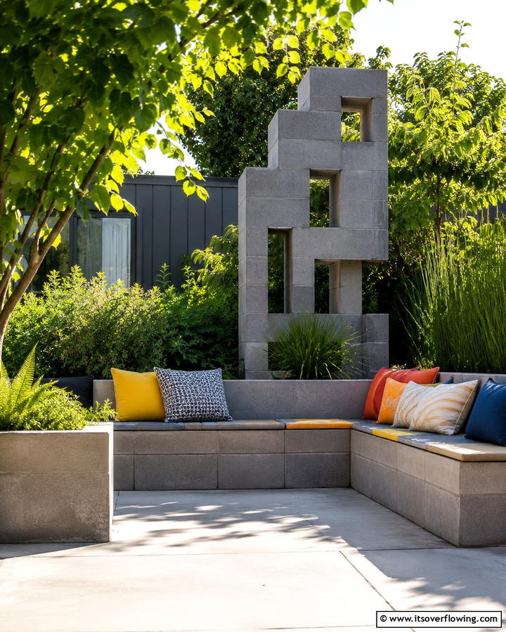 Cinder Block Seating and Sculpture - 30 Innovative Cinder Block Garden Ideas for Urban Green Spaces
