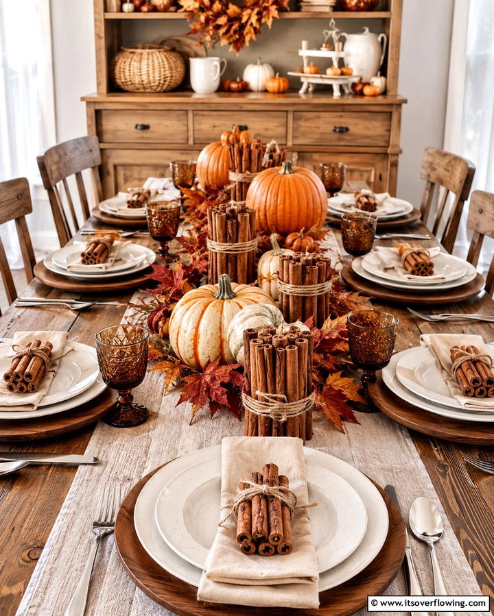 Cinnamon Stick Bundles - 25 Fall Table Decor Ideas for a Seasonal and Festive Dining Experience