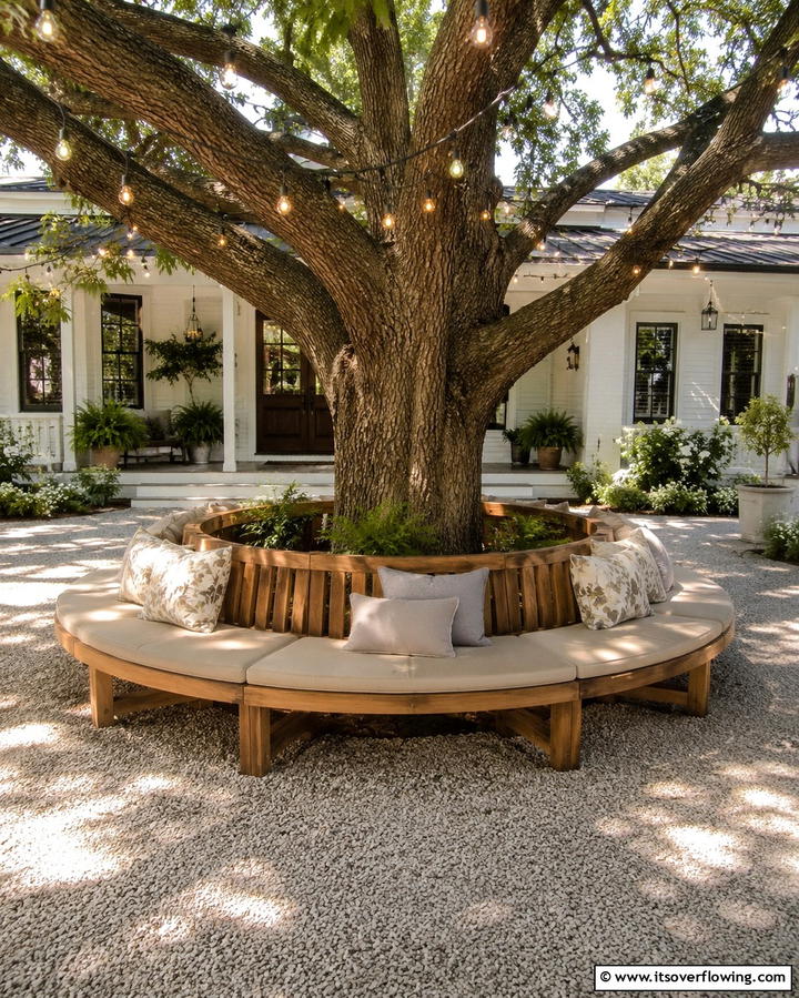 Circular Bench Around a Tree - 25 Front Porch Bench Ideas for a Welcoming Entrance