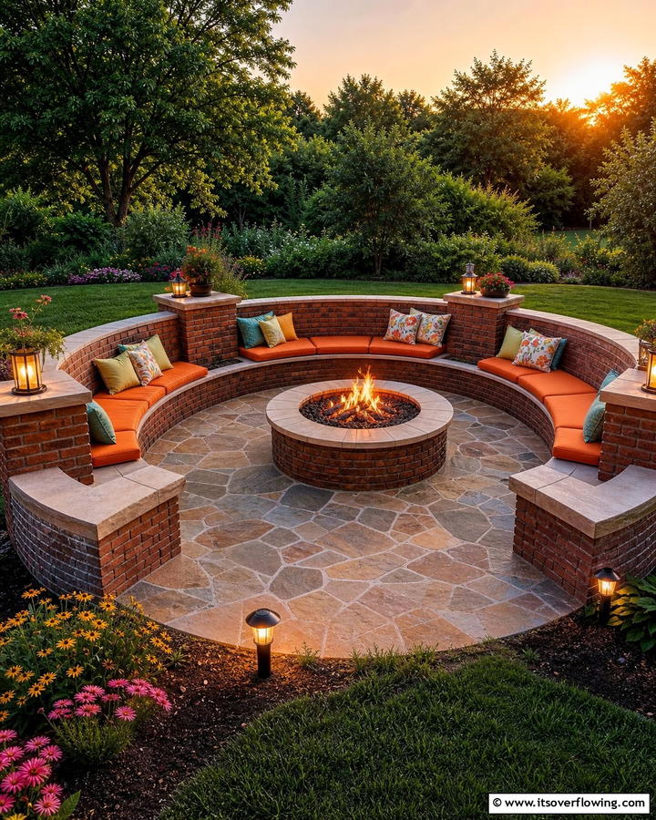 Circular Brick Fire Pit with Built In Seating - 25 Creative Brick Fire Pit Ideas for Your Backyard
