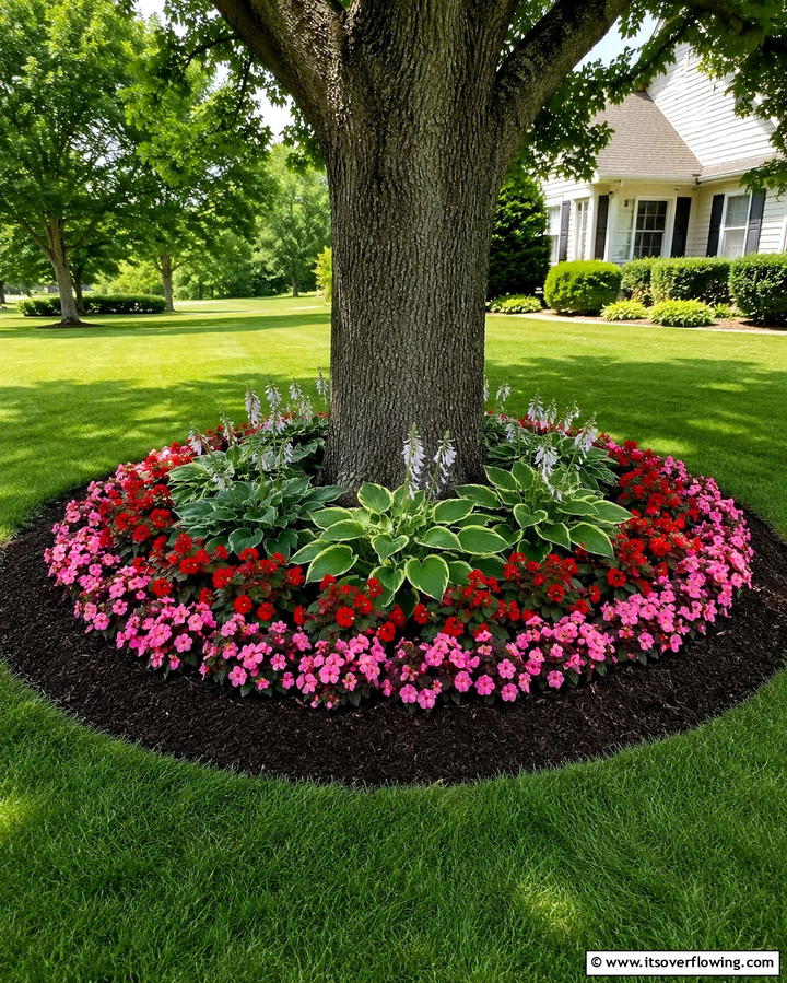 Circular Flower Bed Around a Tree - 30 Front Yard Flower Bed Ideas for Curb Appeal Boost