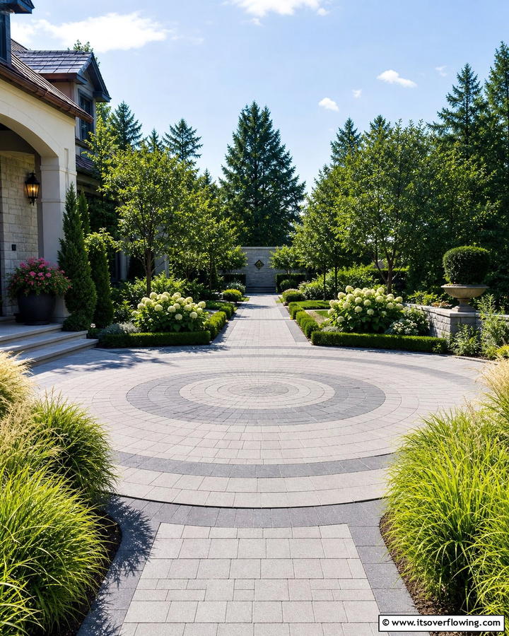 Circular Grey Paver Design - 20 Grey Paver Walkway Ideas for a Modern Landscape