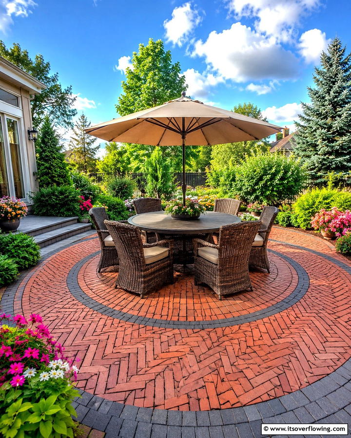 Circular Herringbone Layout - 25 Herringbone Brick Patio Designs for a Classic Look