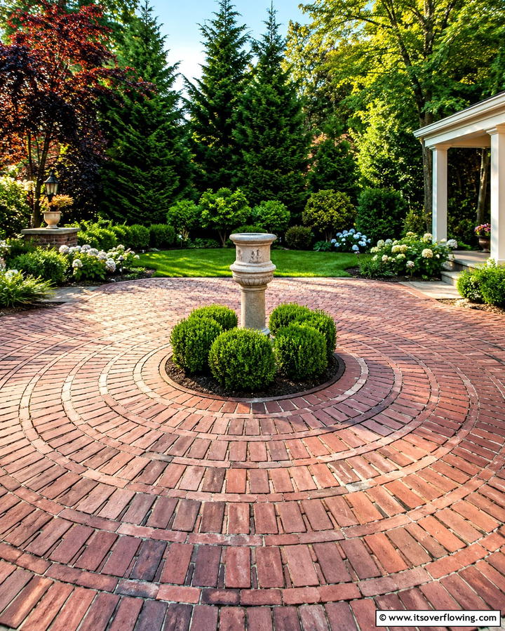 Circular Herringbone Patio Design - 25 Herringbone Brick Patio Designs for a Classic Look