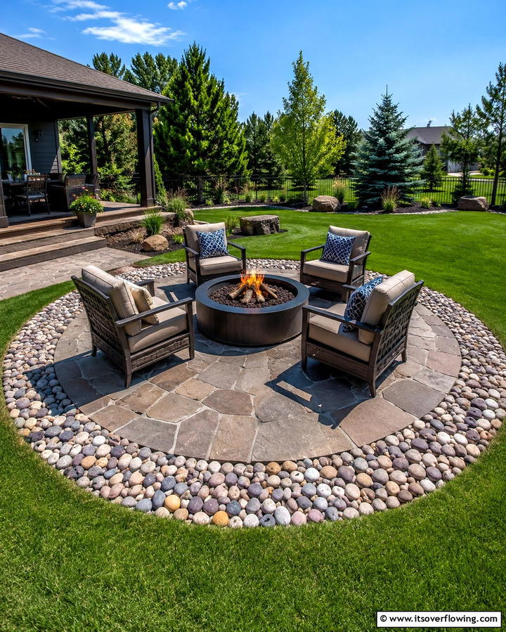 Circular Patio Accent - 25 River Rock Edging Ideas for Your Garden
