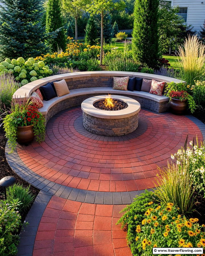Circular Patio Design for a Cozy Setting - 20 Red Paver Patio Ideas for Stunning Outdoor Spaces