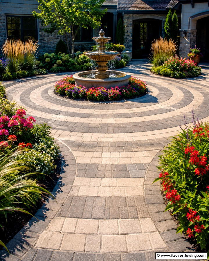 Circular Paver Pathway - 25 Concrete Paver Walkway Ideas for Durable Design