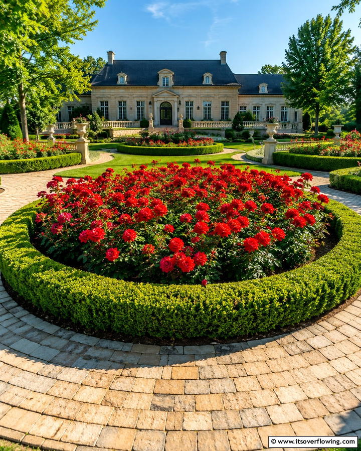 Circular Rose Beds for a Focal Point - 25 Rose Garden Ideas to Create a Blooming Paradise