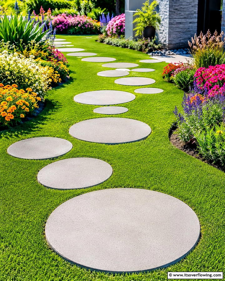 Circular Stepping Stones - 30 Creative Stepping Stone Walkway Garden Ideas