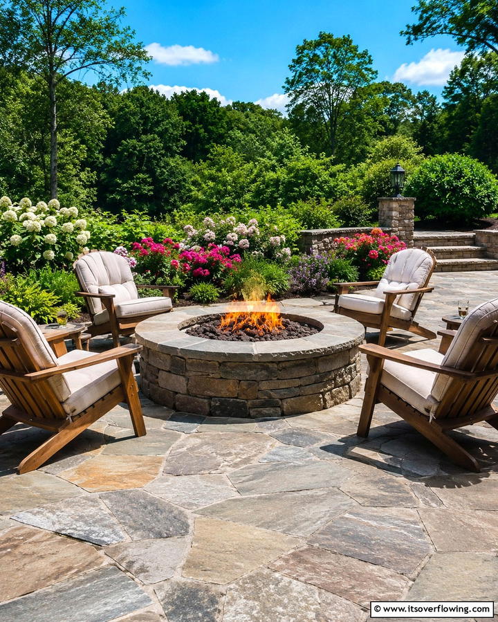 Circular Stone Firepit Centerpiece - 25 Patio Ideas With Firepit for Cozy Gatherings