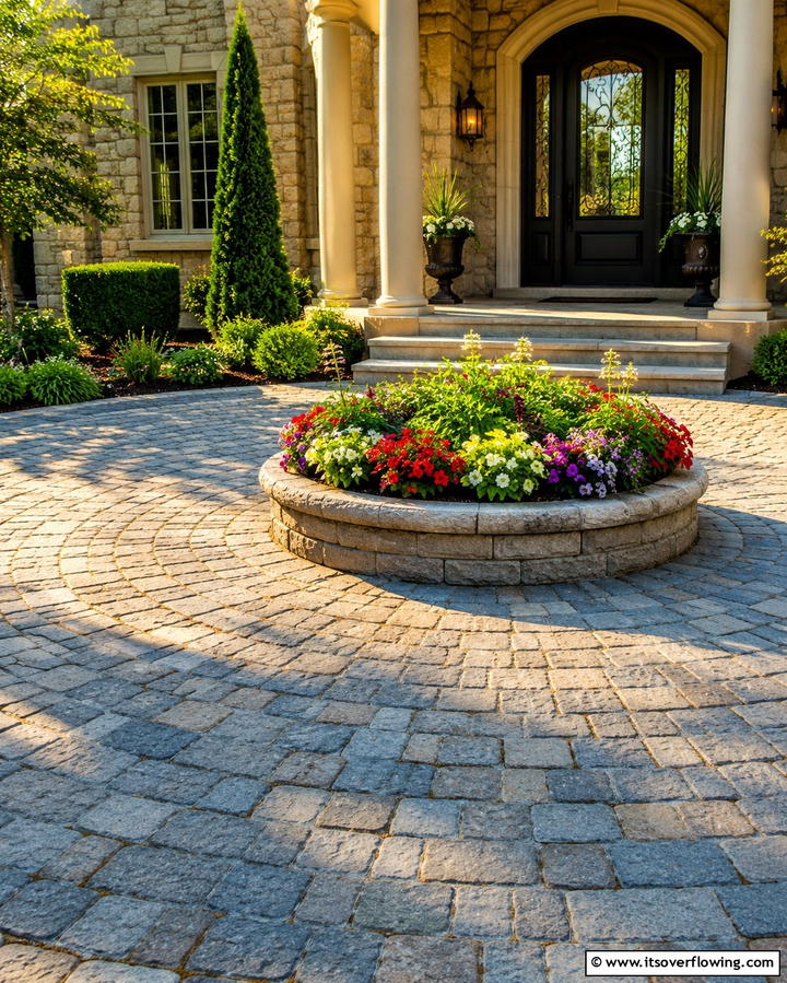 Circular Stone Porch - 25 Stone Porch Ideas to Enhance Your Home’s Curb Appeal