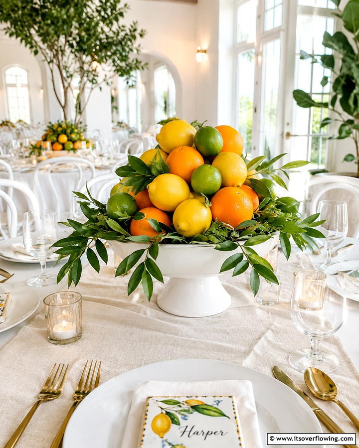 Citrus Fruit Arrangement - 30 Unique Non-Floral Wedding Centerpiece Ideas