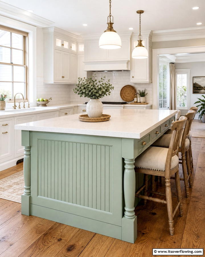 Classic Appeal with Beadboard Panels - 20 Sage Green Kitchen Island Ideas for a Fresh Look