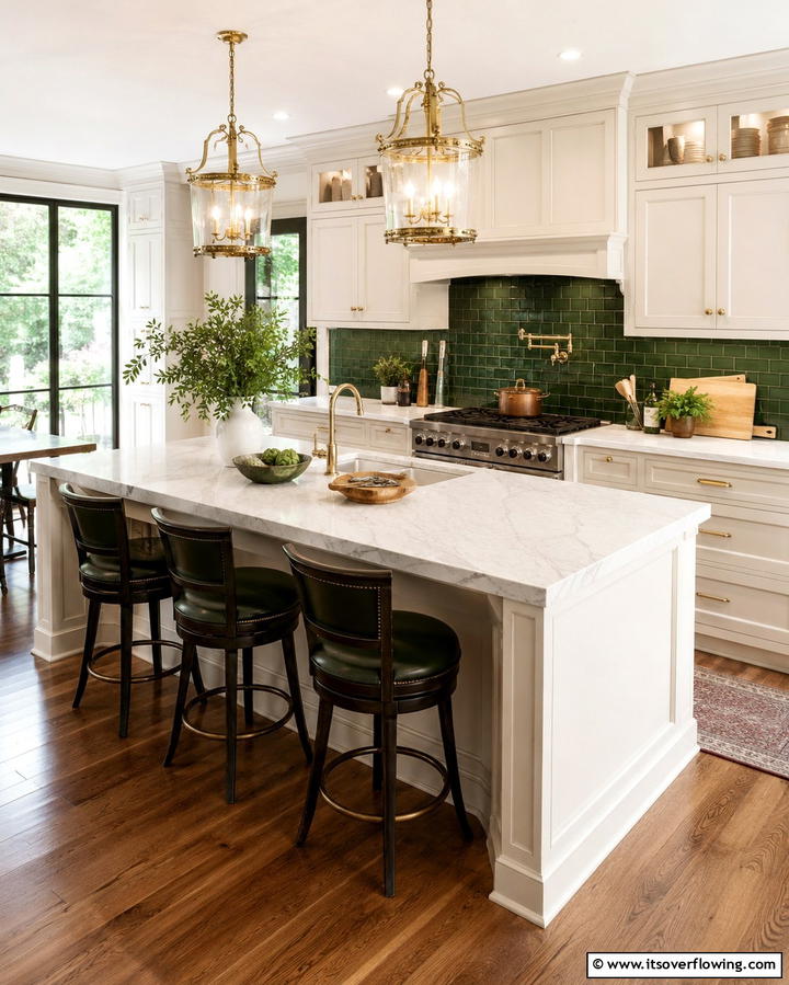 Classic Appeal with Forest Green Ceramic - 25 Chic Kitchen With Green Backsplash Ideas