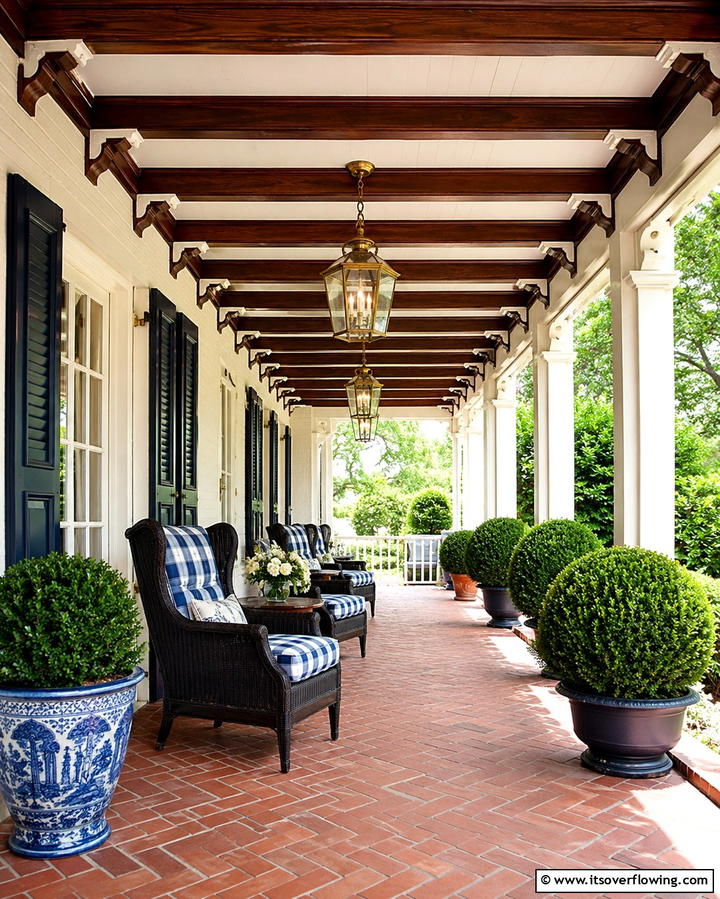 Classic Beam Embellishments - 30 Porch Ceiling Ideas to Refresh Your Outdoor Entryway