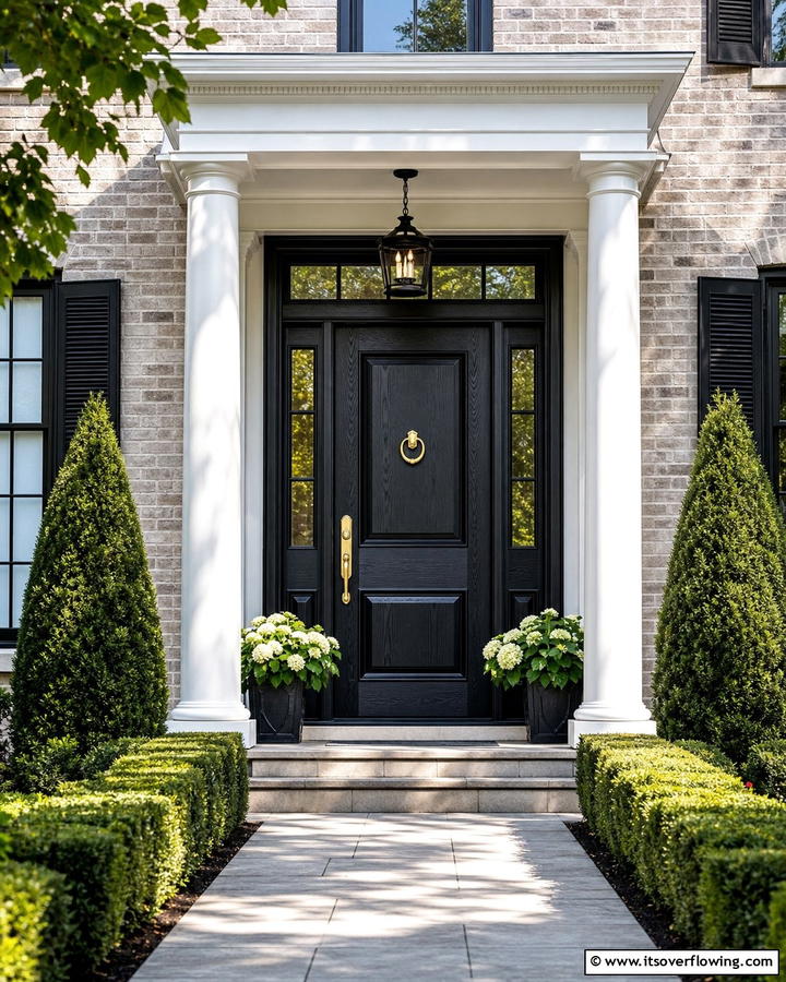 Classic Black Elegance - 20 Cedar Front Door Colors Ideas- Warm & Inviting