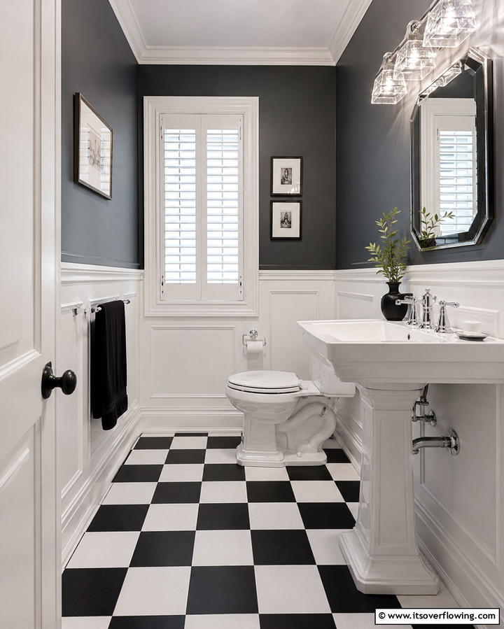 Classic Black and White Checkered Tiles - 30 Powder Room Floor Tile Ideas for Elegant Small Spaces