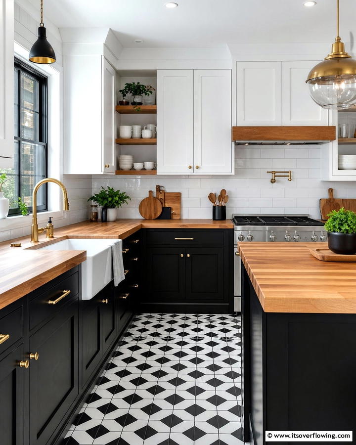 Classic Black and White Contrast - 20 Kitchens with Butcher Block Countertops Ideas