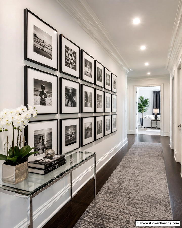 Classic Black and White Photography - 30 Chic Black and White Hallway Ideas for Timeless Elegance