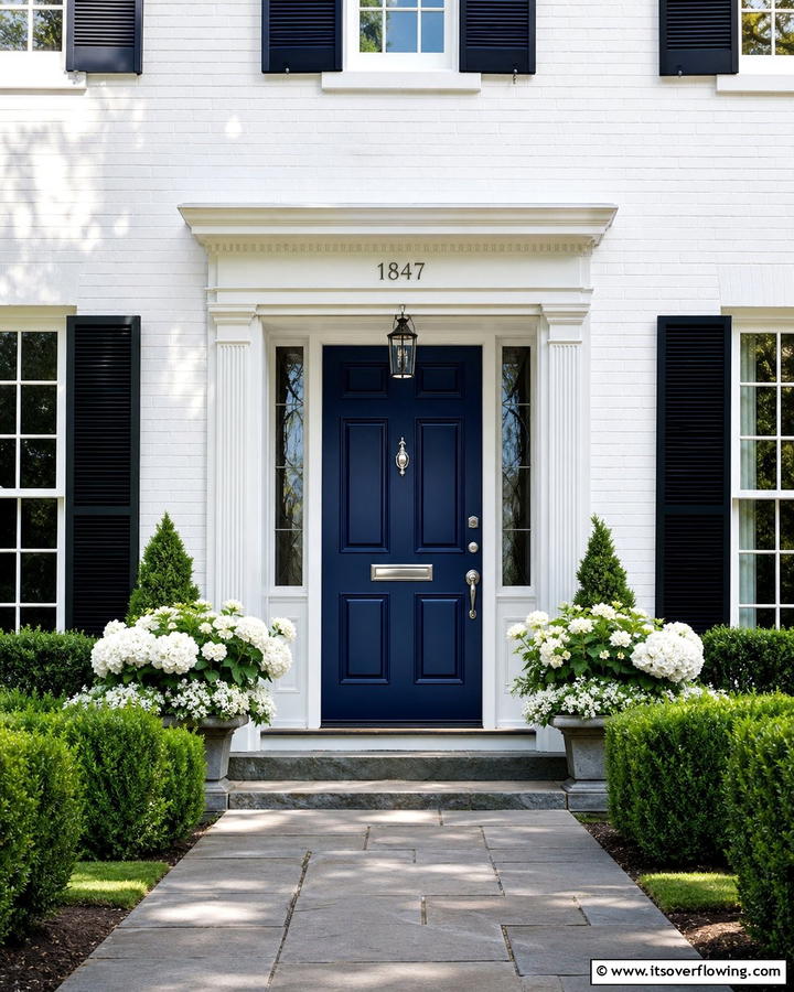 Classic Blue Elegance - 21 Front Door Color Ideas to Boost Your Home’s Curb Appeal