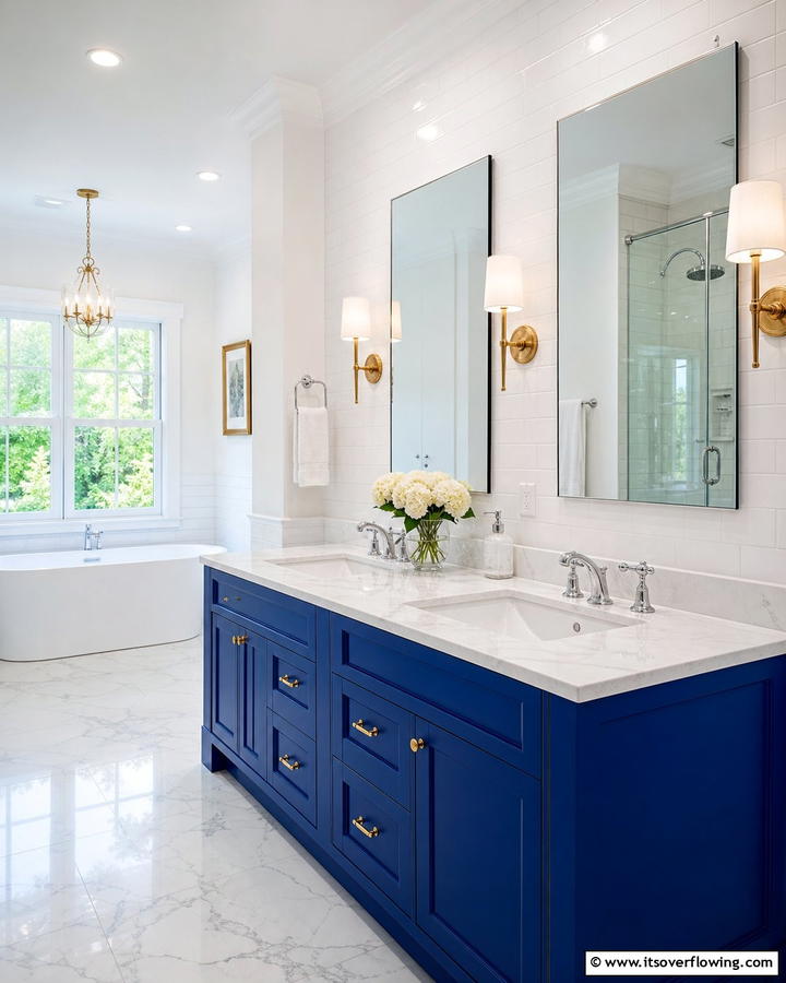 Classic Blue Vanity with White Countertop - 25 Blue and White Bathroom Ideas for a Fresh Look