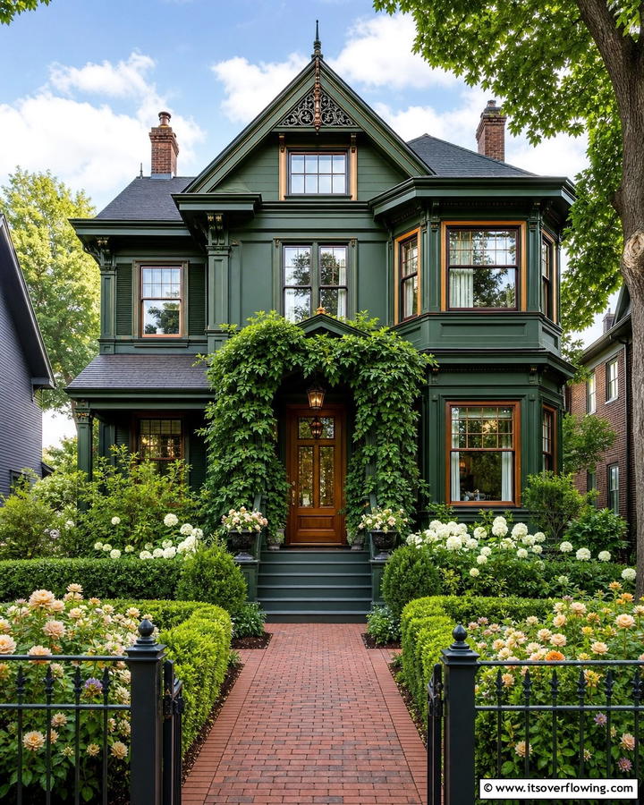 Classic Botanical Charm - 21 Dark Green Exterior Paint Color Schemes for Modern Homes