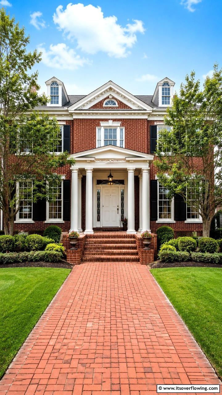 Classic Brick Red with Antique White Details - 30 Exterior Brick and Paint Color Combinations