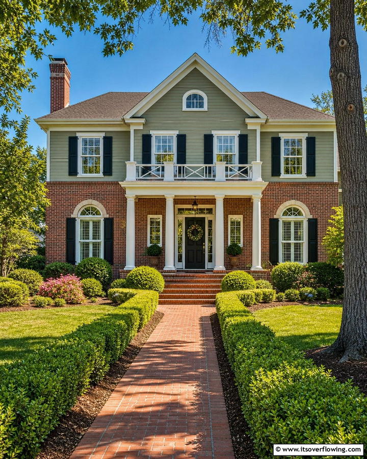 Classic Brick and Sage Blend - 21 Sage Green Exterior Home Designs for Curb Appeal Refresh