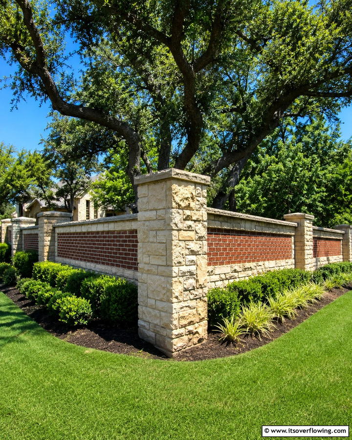 Classic Brick and Stone Corner Fence - 30 Innovative Corner Fence Solutions for Yard Boundaries